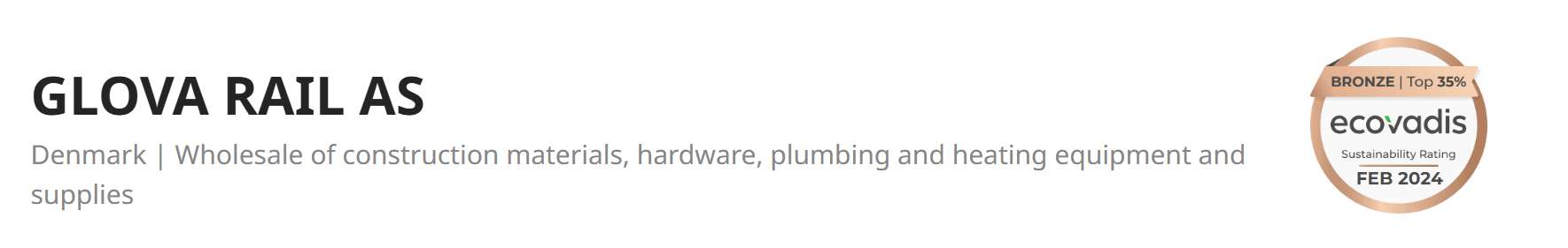Glova Rail Ecovadis Bronze Sustainability Rating Glova Rail Ecovadis Bronze Sustainability Rating